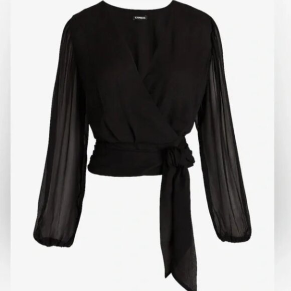 EXPRESS V NECK FAUX WRAP BLOUSE - Size Medium - Picture 3 of 4